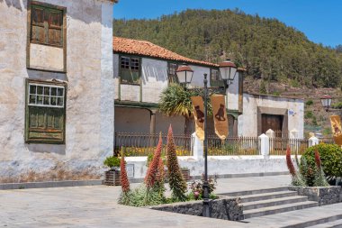 Vilaflor, Tenerife, Canary Islands, Spain - April 18, 2021: derelict house in traditional local architecture found in the tranquil  village and municipality surrounded by mountains and pine forests clipart