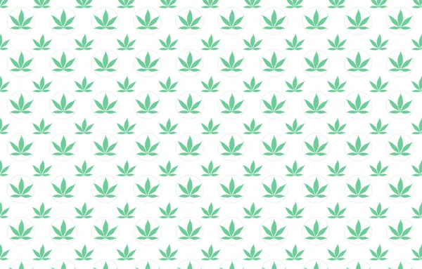 緑の大麻の葉が白い背景を背景に2つの異なるサイズで対称的な背景 医療用マリファナのデザインやCbdオイルのためのシームレスフラットパターンインスピレーションもカンナビジオールとして知られています — ストック写真