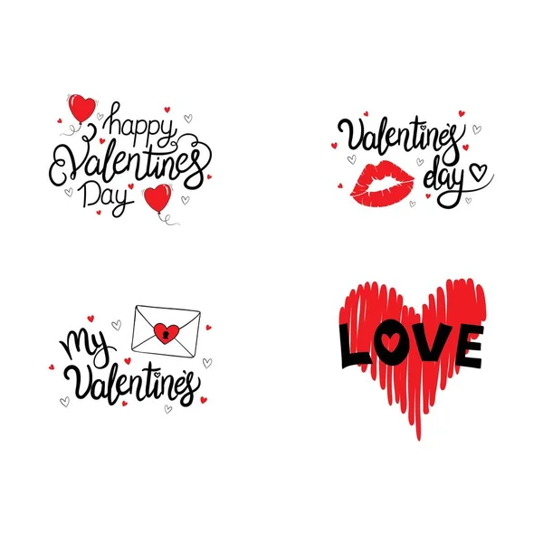 Set Hand Drawn Vector Lettering Quotes Valentine Day Happy Valentine — Stock Vector