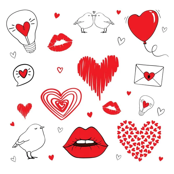 Día San Valentín Tema Doodle Conjunto Dibujo Vectorial — Vector de stock