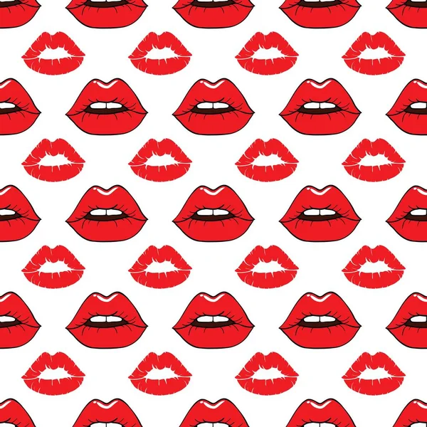 Nahtloses Muster Mit Einem Lippenstift Kuss Prints Auf Weißem Hintergrund — Stockvektor