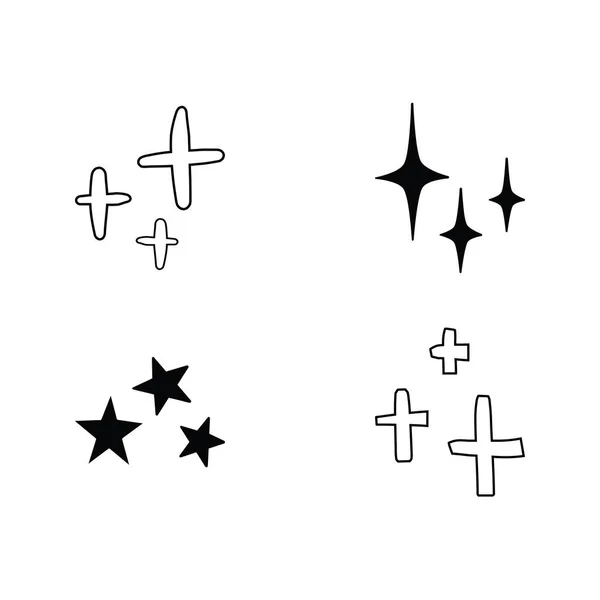 Set Black Hand Drawn Doodle Stars Isolated White Background — Stock Vector