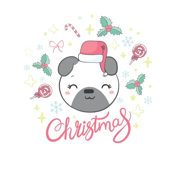 Lustiger Hund Mit Weihnachtsmütze Kann Für Aufkleber Aufnäher Handyhülle Poster — Stockvektor