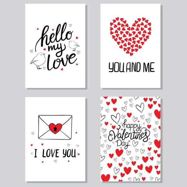 Conjunto Tarjetas Felicitación Para San Valentín Colección Vectorial Con Letras — Vector de stock