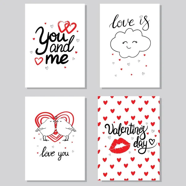 Conjunto Tarjetas Felicitación Para San Valentín Colección Vectorial Con Letras — Vector de stock