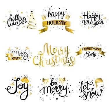 Noel mektupları ve tebrik kartları için beyaz arka planda altın harflerle yeni yıl tabelası. vektör illüstrasyonu