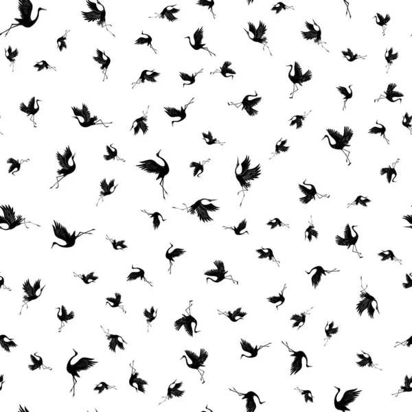 Beyaz arka planda uçan kuş vinçleri şeklinde kusursuz bir desen..