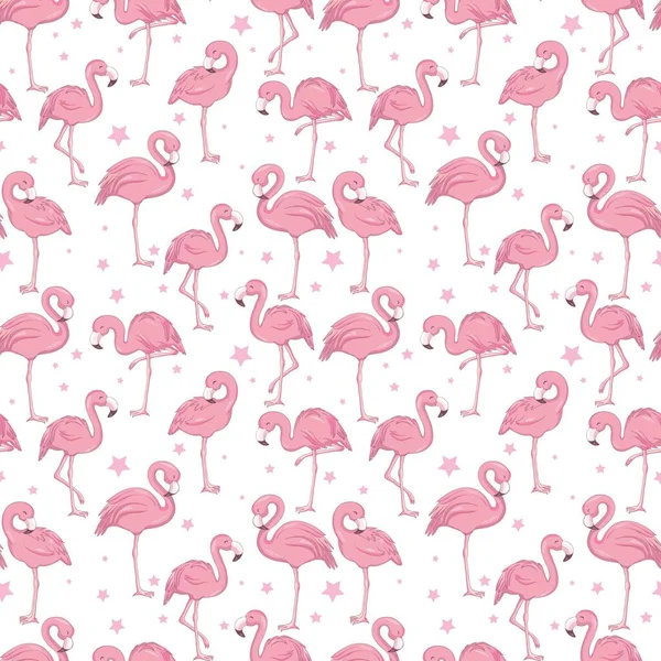 Tropical Trendy Seamless Pattern Pink Flamingos Mint Green Palm Leaves — Stock Vector