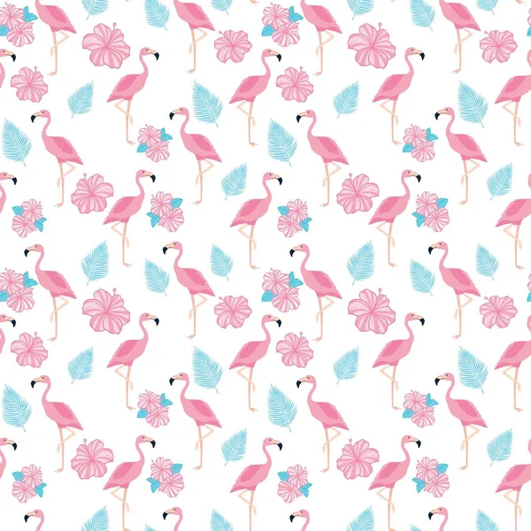 Tropical Trendy Seamless Pattern Pink Flamingos Mint Green Palm Leaves — Stock Vector