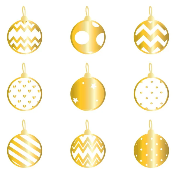 Definir Bolas Douradas Natal Isolado Branco — Vetor de Stock