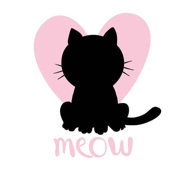 Gato Silueta Rosa Icono Letras Meow Bigotes Vector — Vector de stock