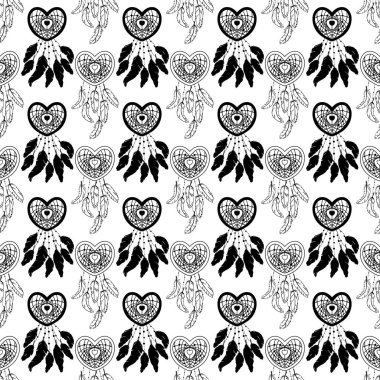 Amerikan yerlisi rüya yakalayıcı ile el çizimi kusursuz desen.