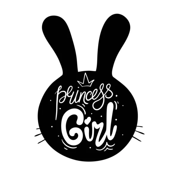 Silhouette Cute Rabbit Head Wild Animal Inscription Princess Girl — Stock Vector