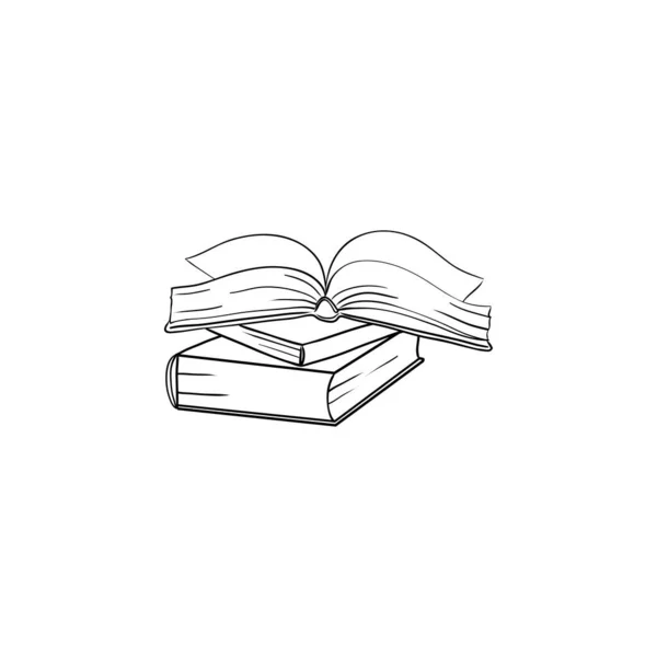 Ilustración Boceto Vectorial Libro Abierto Blanco Pila Libros — Archivo Imágenes Vectoriales