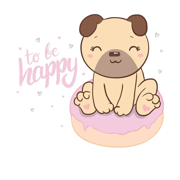 Pug Bonito Com Uma Ilustração Donut Fundo Branco Vetor Ilustração — Vetor de Stock