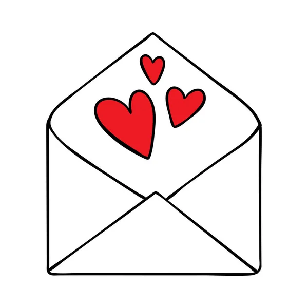 Färgglada Tecknade Brev Kuvert Med Kärleksbudskap Valentine Dag Tema Vektor — Stock vektor