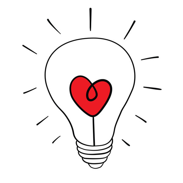 Форма сердца в иконке линии лампочки, очертания векторного знака, пиктограмма линейного стиля, изолированная на белом. Символ любви, иллюстрация логотипа.