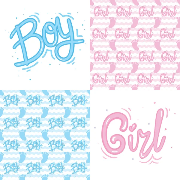 Set Ready Made Designs Newborns Boy Girl Vector Illustration Set — Stock Vector