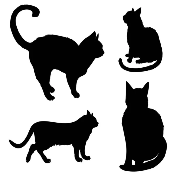 Vektor Illusztrációk Fekete Sziluettek Ülő Macskák Készlet Elszigetelt Fehér Háttér — Stock Vector