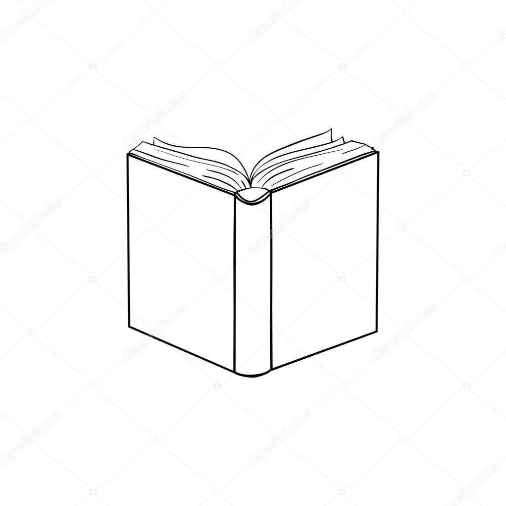 vector sketch illustration - blank open book and stack of books