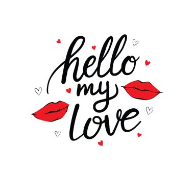 Seksi dudaklar, Sevgililer Günü 'nün yazılı olduğu izole edilmiş ikonu öper. vektör illüstrasyonu.