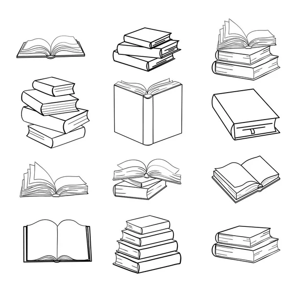 Σύνολο Σκίτσα Του Διάνυσμα Βιβλία Και Εικονογράφηση Μαύρο Και Άσπρο — Διανυσματικό Αρχείο