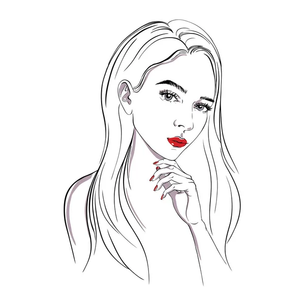 Sketch Girl Profile Vector Illustration Beautiful Young Woman Stylish Lady — Stock Vector