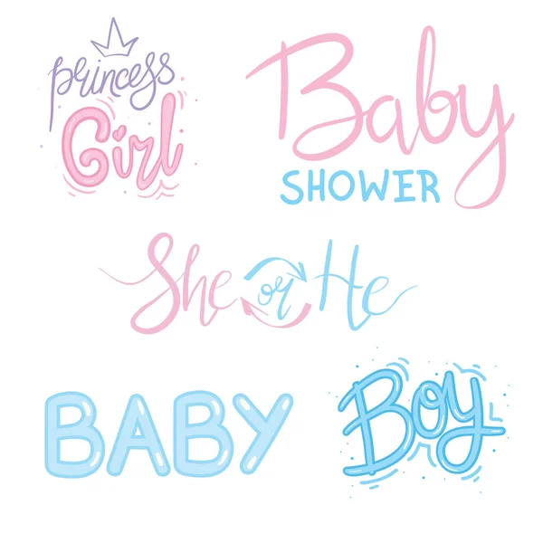 Letras Vectoriales Para Tarjeta Baby Shower Bebé Ducha Partido Elemento — Vector de stock