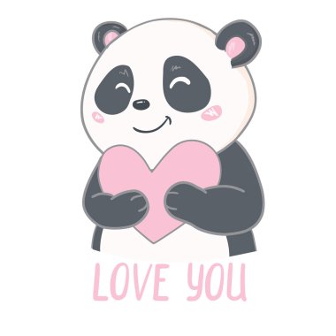 Şirin panda karakter vektör tasarımı, tebrik kartı, davetiye, tebrik kartı, poster, şirin, çizgi film çizilmiş el.
