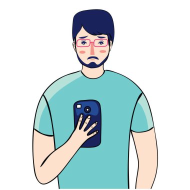 Vektör karikatür düz stil illüstrasyonu Bir çocuk bir mesaj yazar.