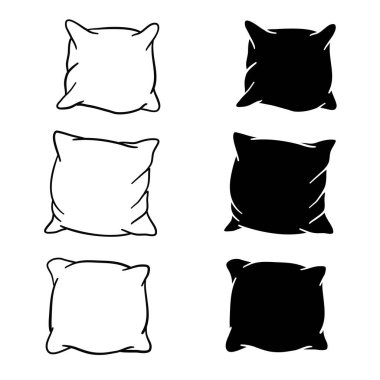 Beyaz arka planda yastığın el çizimi çizimi ve siluet vektör çizimi.