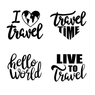 Vektör çizimi. Beyaz arkaplanda Seyahat 'in klasik el yazısı.