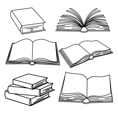 Defter vektörü ve illüstrasyon çizimleri, siyah ve beyaz, el çizimi, çizim tarzı, beyaz arkaplanda izole edilmiş vektör illüstrasyonu..