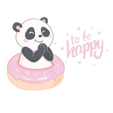 Şirin panda karakter vektör tasarımı, tebrik kartı, davetiye, tebrik kartı, poster, şirin, çizgi film çizilmiş el.