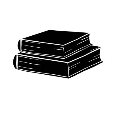 Kitap beyaz bir arka planda izole edilmiş bir siluet. Antika bir oymacılığın sanatsal tarzında elle çizilmiş bir resim. Vektör, resimleme