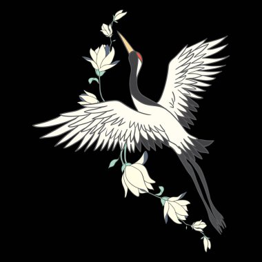 Japon turna kuşu beyaz bir arka planda izole edilir. Vektör grafikleri.