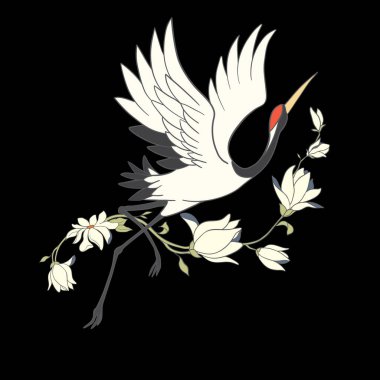 Japon turna kuşu beyaz bir arka planda izole edilir. Vektör grafikleri.