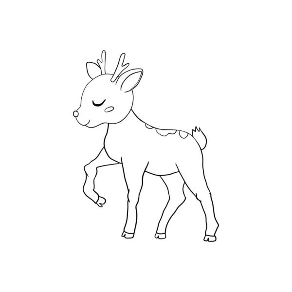 손으로 스케치 Isolated Little Deer Black White Cartoon Vector Illustration — 스톡 벡터