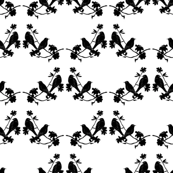Απρόσκοπτη Μοτίβο Σιλουέτα Πουλιών Που Κάθονται Κλαδιά Διάνυσμα Φόντο Κλαδιά — Διανυσματικό Αρχείο