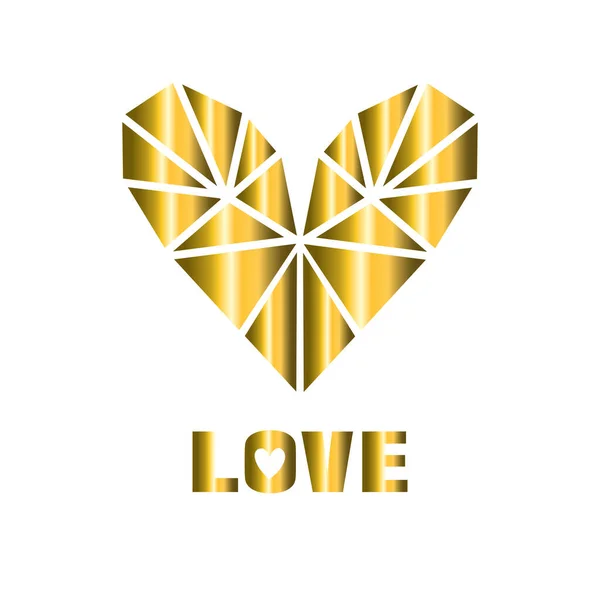 Cuore Oro Simbolo Lusso Cuore Amore Stile Poligonale Geometrico Cuori — Vettoriale Stock