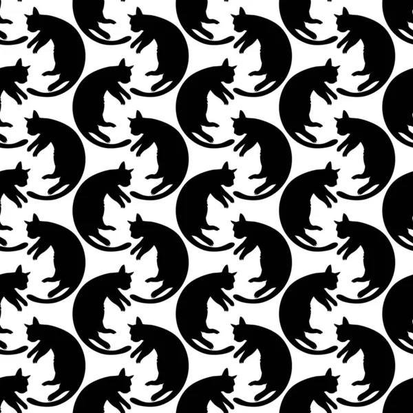 无缝隙图案与黑猫的轮廓 矢量背景 — 图库矢量图片