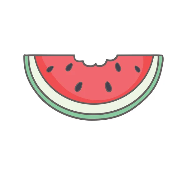 Watermeloen Plak Met Rood Vlees Zwarte Zaden Met Een Stuk — Stockvector