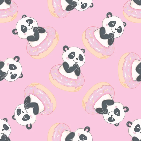 Lindo Vector Ilustración Panda Panda Bebé Sin Costuras Patrón Diseño — Vector de stock
