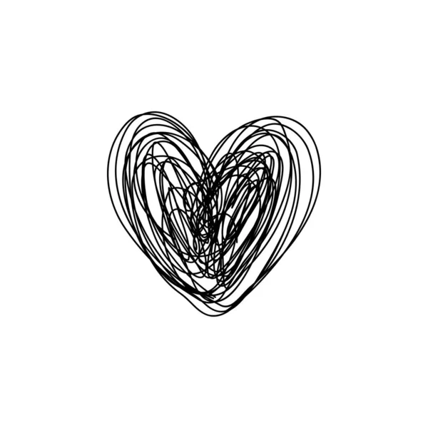 Doodle Mão Coração Desenhado Forma Fundo Branco Vetor Ilustração — Vetor de Stock
