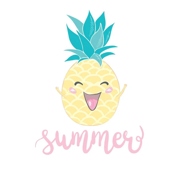 Funny Vector Background Pineapple Hand Written Text Summer Hand Drawing — Stock Vector