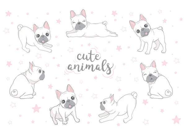 Ícone Cão Buldogue Francês Ilustração Vetorial Doodle Cão Fundo Branco — Vetor de Stock