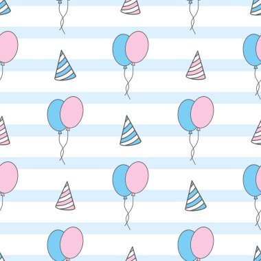 Vektör Tatil kusursuz desen. El çizimi balonlar. Şenlik nitelikleri. Kutlama arkaplanı.