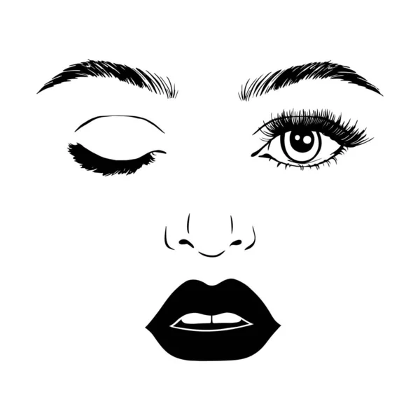 Woman Face Beauty Concept Eyelashes Lips Make Vector Illustration — Stock Vector