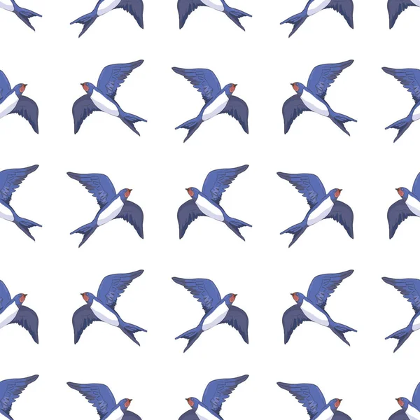 Seamless Pattern Swallows White Background Birds Fly Different Angles Vector — Stock Vector