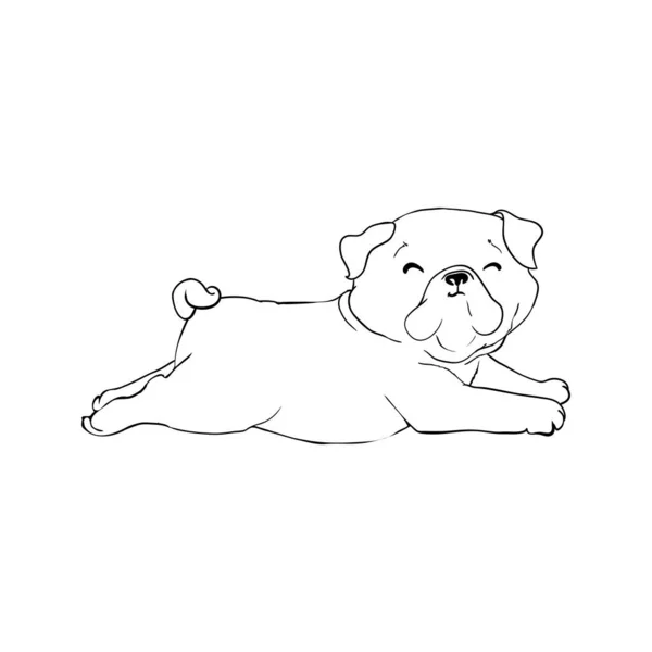 Pug Vektor Ruční Kreslení Ilustrace Černé Barvě Izolované Bílém Pozadí — Stockový vektor